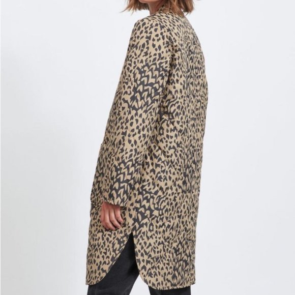 VILA NWT Quilted Button Down Puffer Coat Brown Tan Abstract sz US 12 / EU 44 - Picture 2 of 12